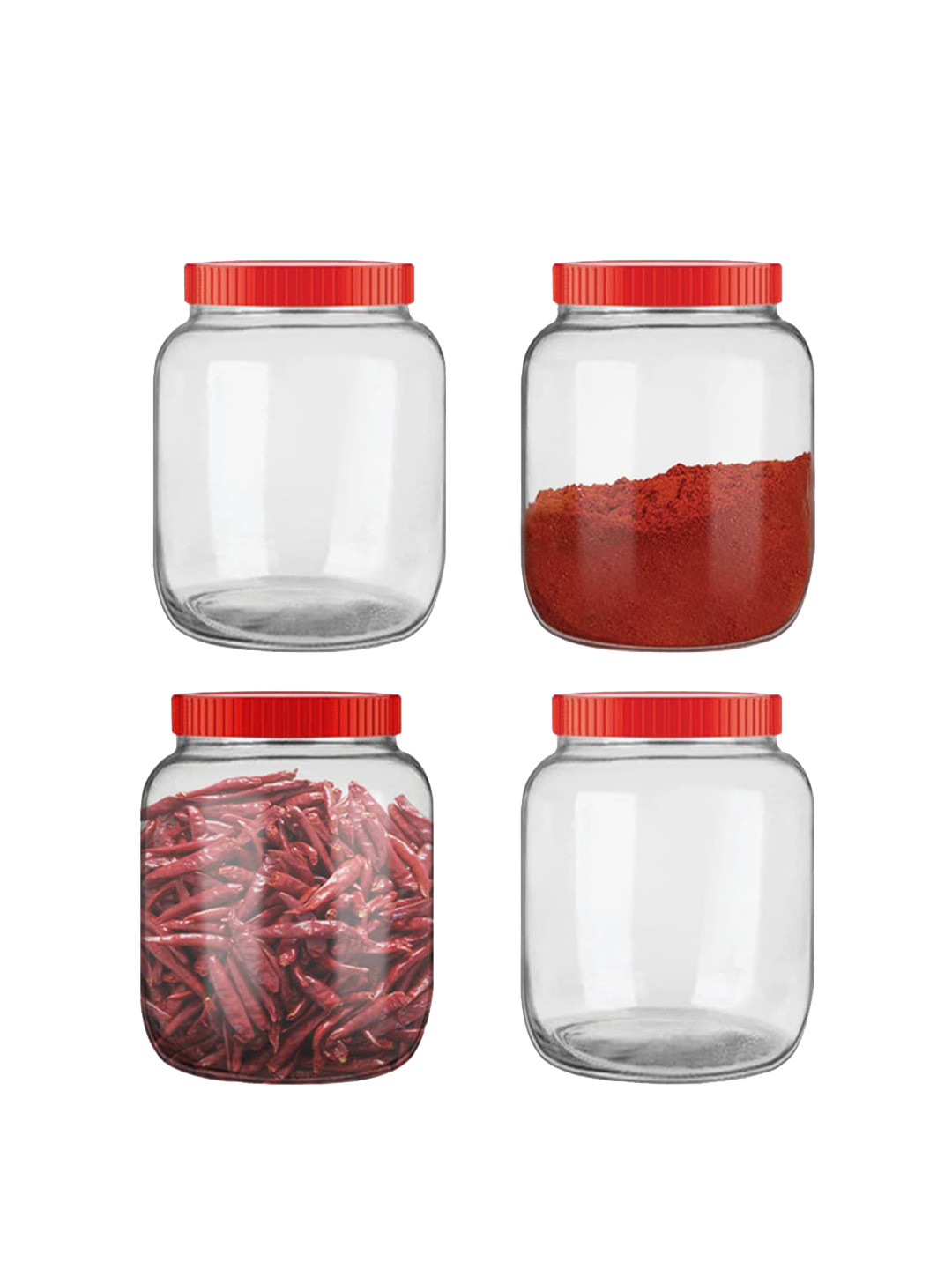 

Home Centre Set Of 4 Transparent Solid Glass Jar With Lid