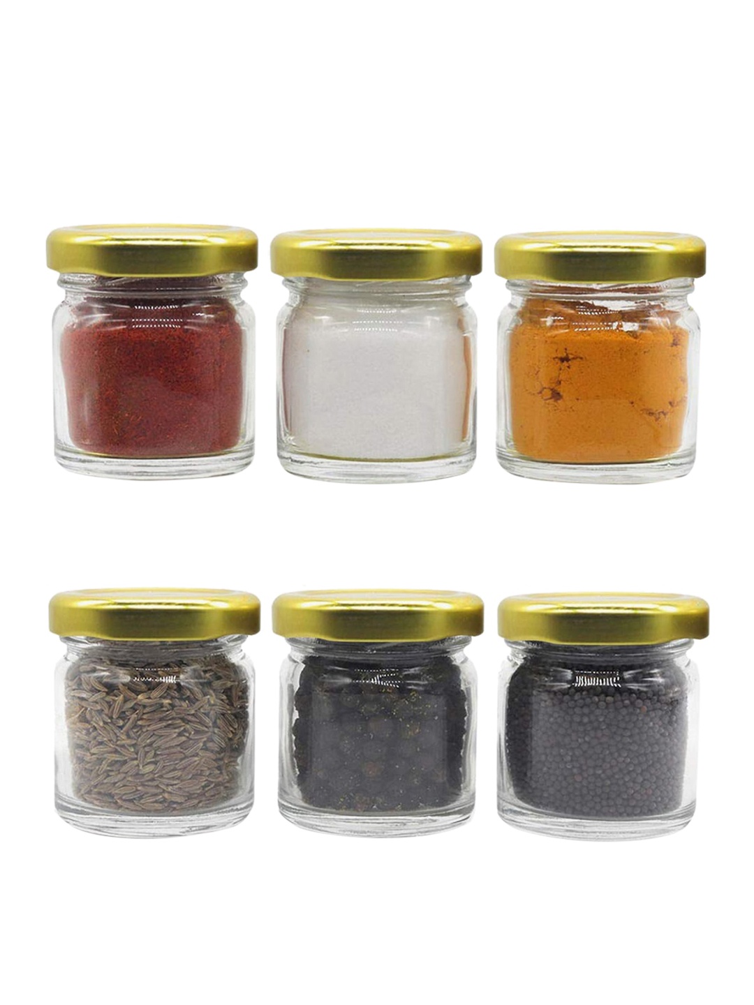 

Home Centre Set Of 6 Transparent Solid Glass Jar With Lid