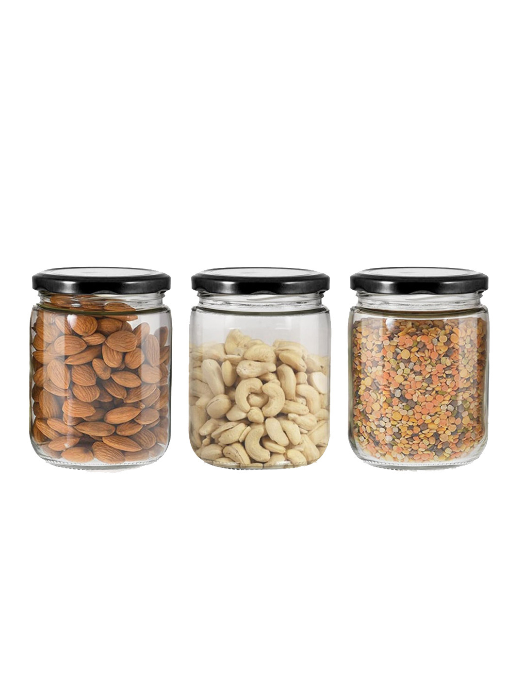 

Home Centre Set Of 3 Transparent & Black Solid Glass Canister