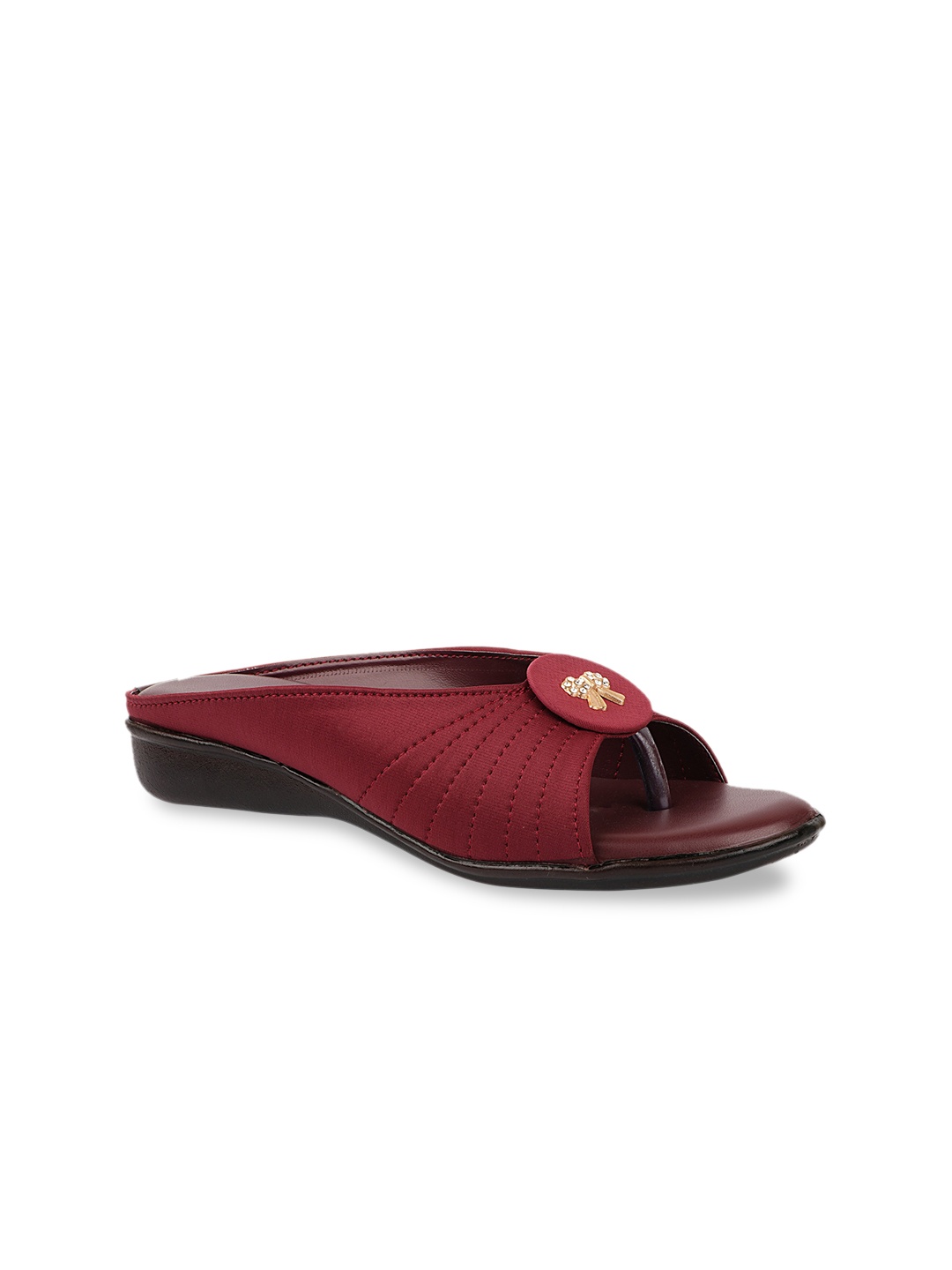 

Shoetopia Women Maroon Embellished Open Toe Flats