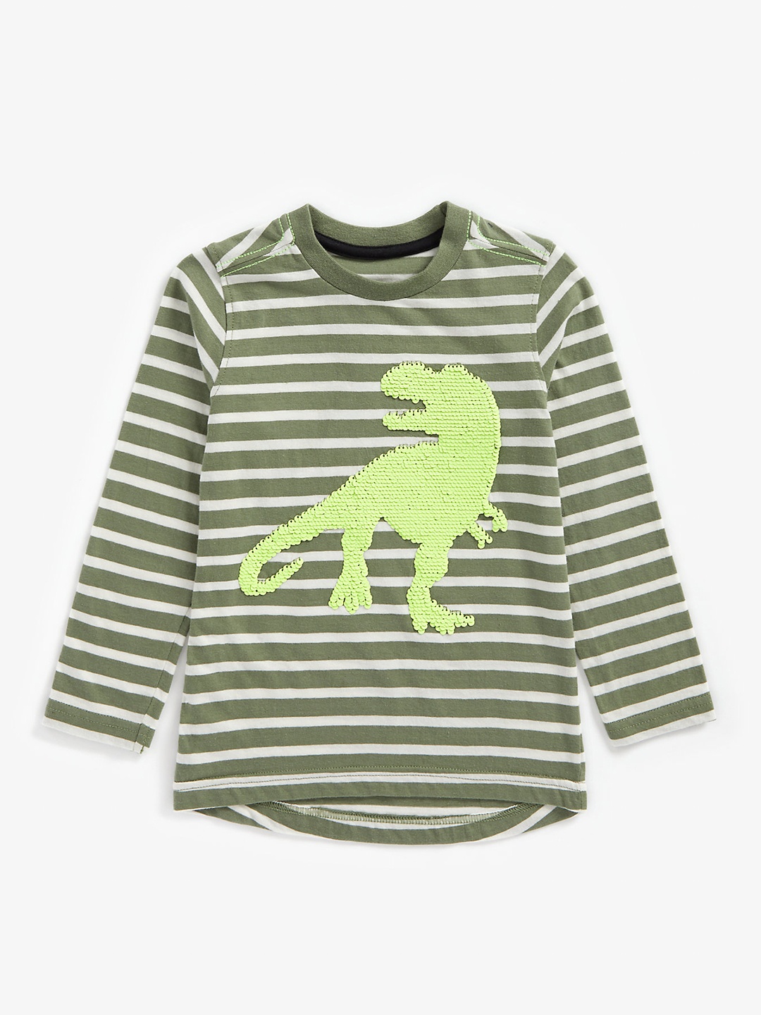 

mothercare Boys Green Striped & Embellished Pure Cotton T-shirt