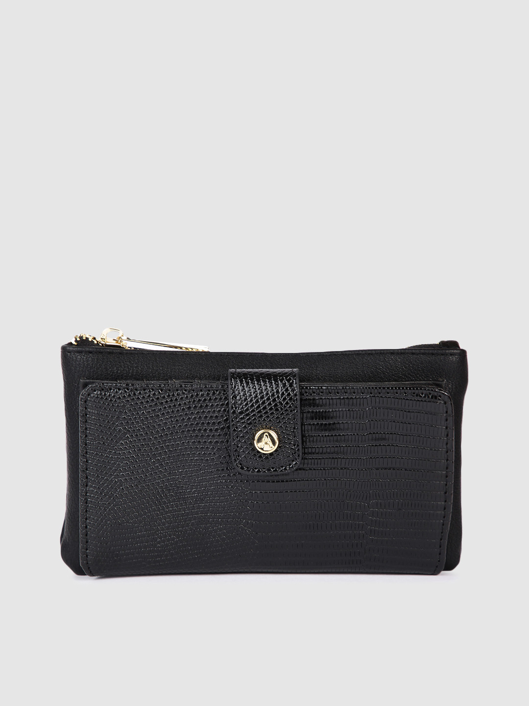 

Accessorize Women Black Faux Leather Black Reptile Large Zip Wallet