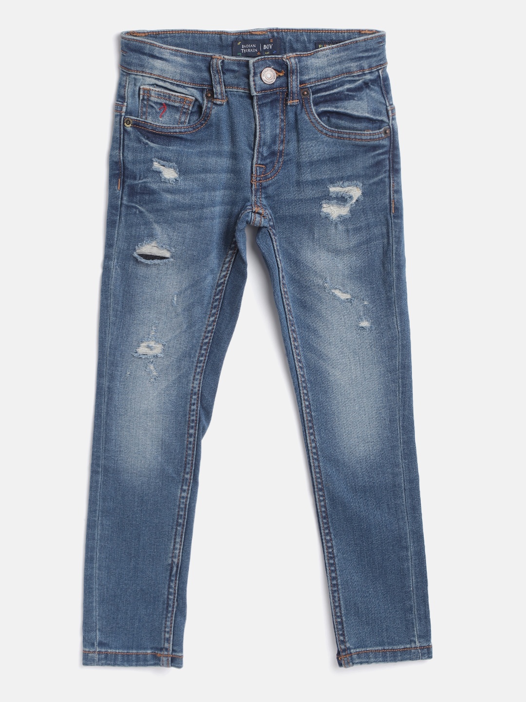 

Indian Terrain Boys Blue Mildly Distressed Light Fade Stretchable Jeans