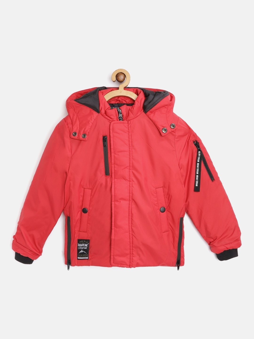 

Indian Terrain Boys Coral Red Hooded Padded Jacket