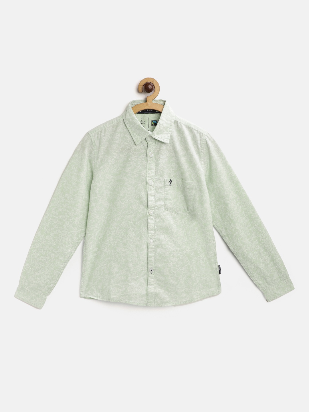 

Indian Terrain Boys Sea Green & White Pure Cotton Floral Printed Casual Shirt