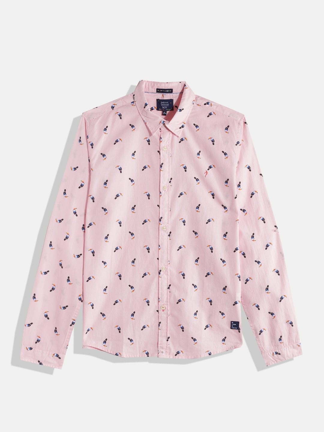 

Indian Terrain Boys Pink & Navy Blue Printed Cotton Casual Shirt