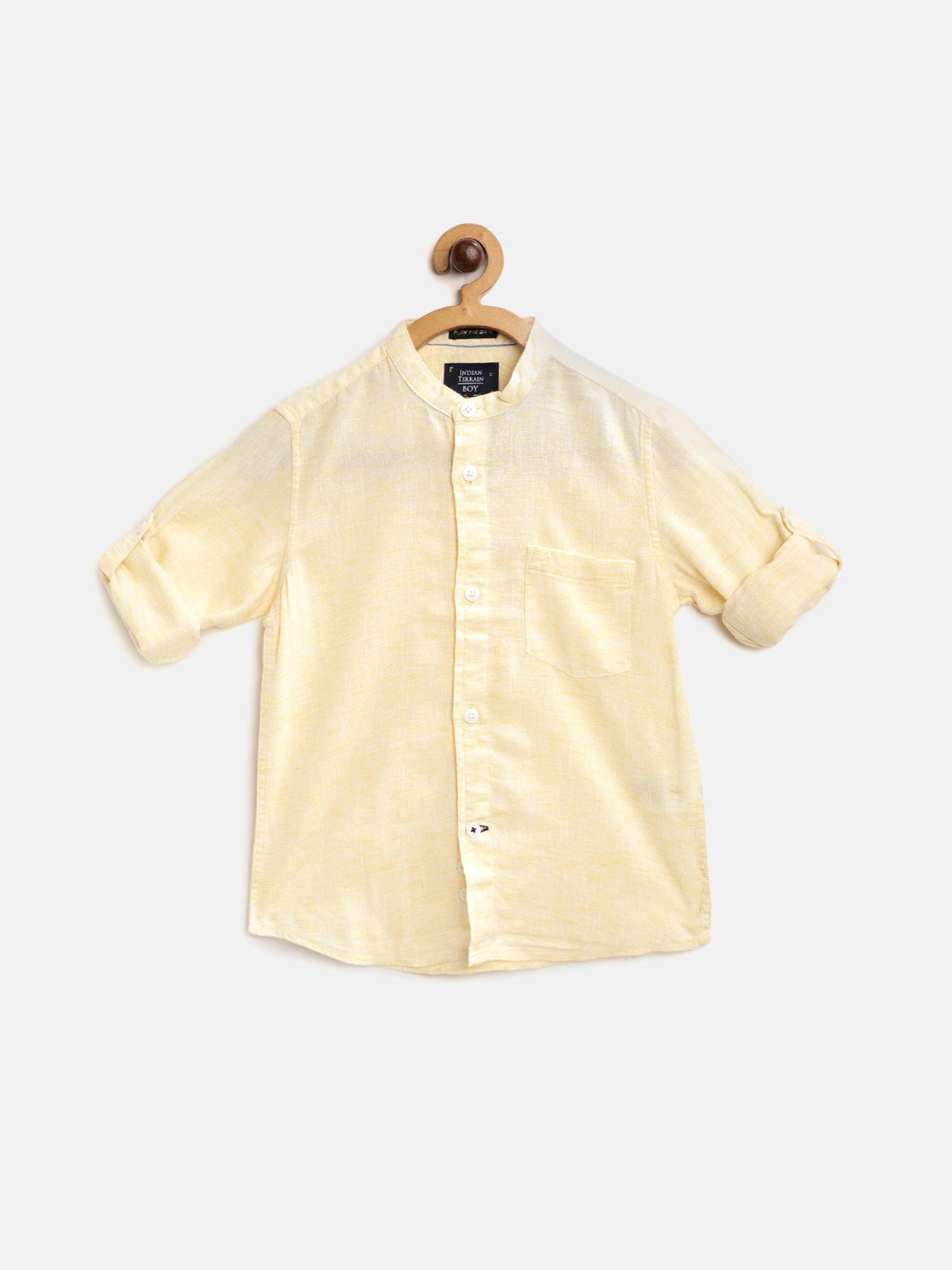 

Indian Terrain Boys Yellow Slub Effect Opaque Casual Shirt