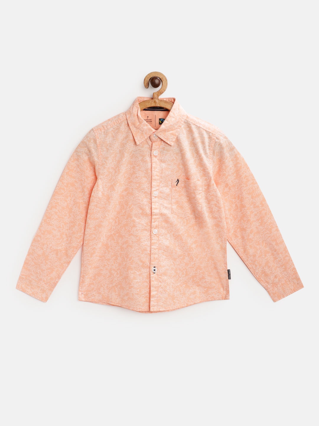 

Indian Terrain Boys Peach-Coloured & White Pure Cotton Floral Printed Casual Shirt