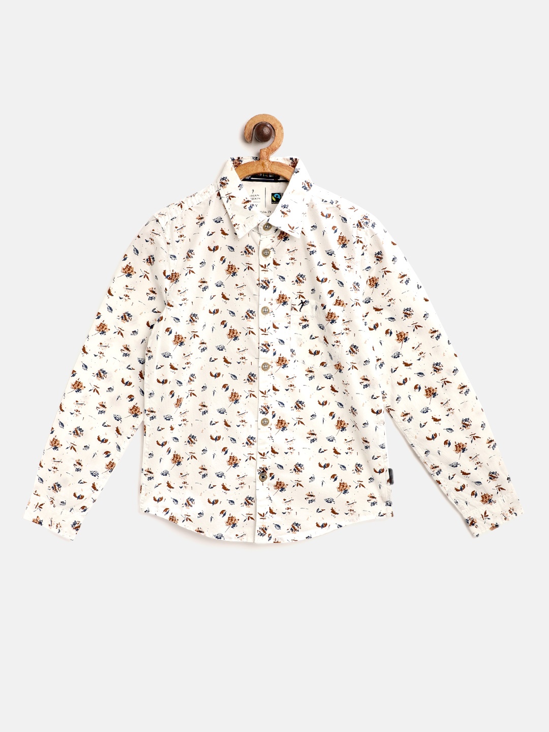 

Indian Terrain Boys White & Brown Pure Cotton Abstract Printed Casual Shirt