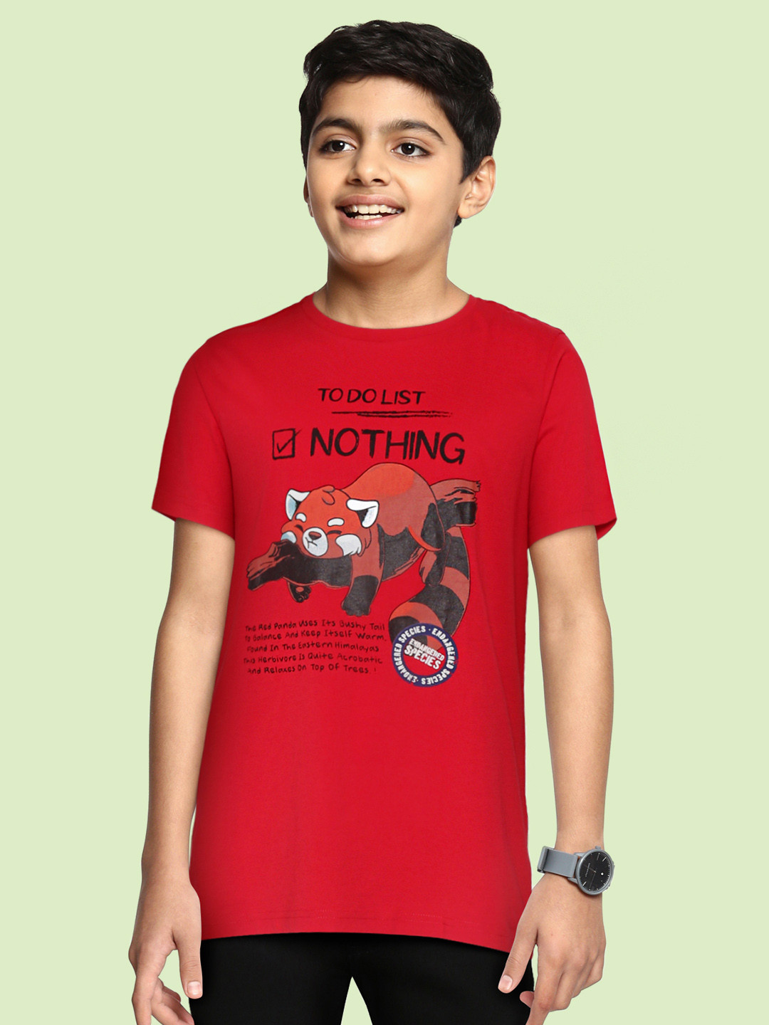 

Indian Terrain Boys Red & Black Typography Print Pure Cotton T-shirt