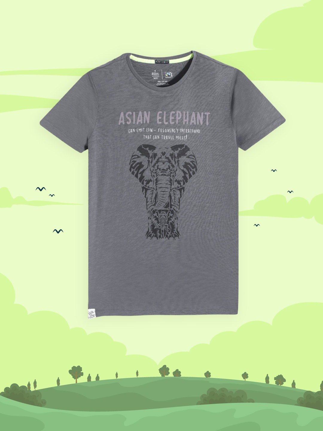 

Indian Terrain Boys Charcoal Grey & Black Printed Pure Cotton T-shirt
