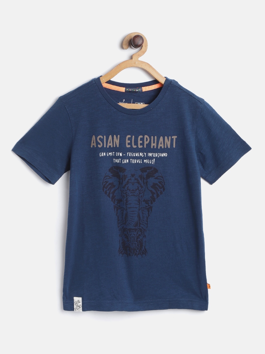 

Indian Terrain Boys Navy Blue & Black Printed Organic Cotton T-shirt
