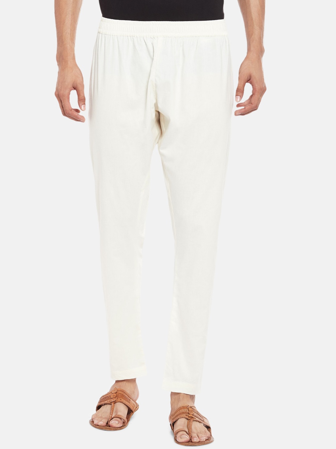 

indus route by Pantaloons Men Off White Solid Pure Cotton Pyjamas