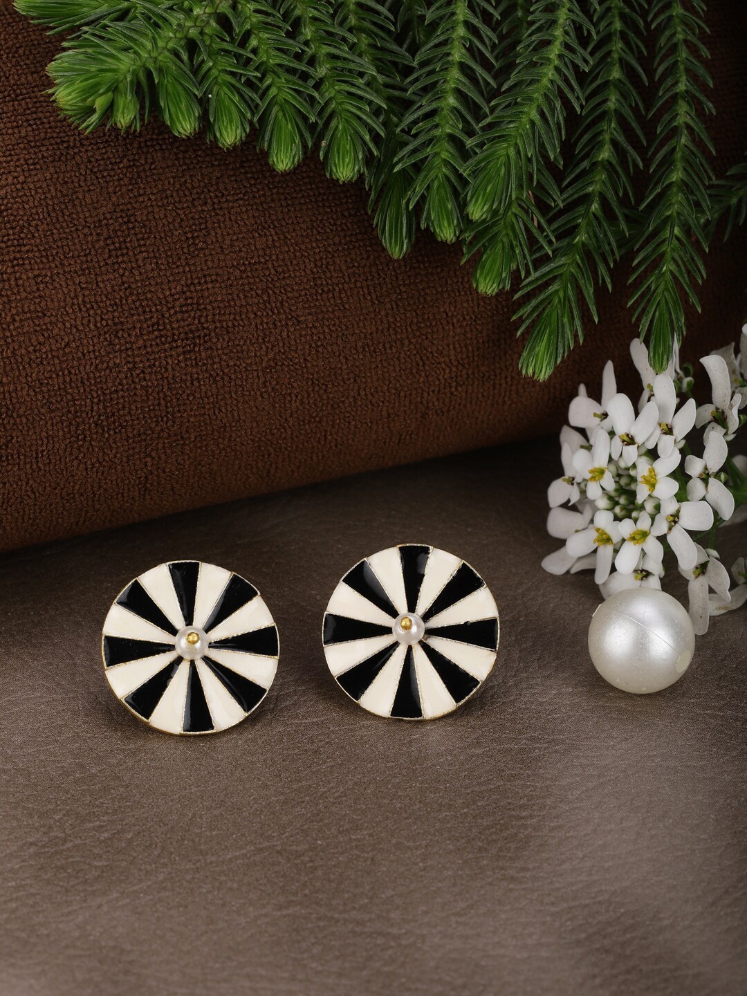 

Berserk Black & Off White Gold-Plated Circular Studs