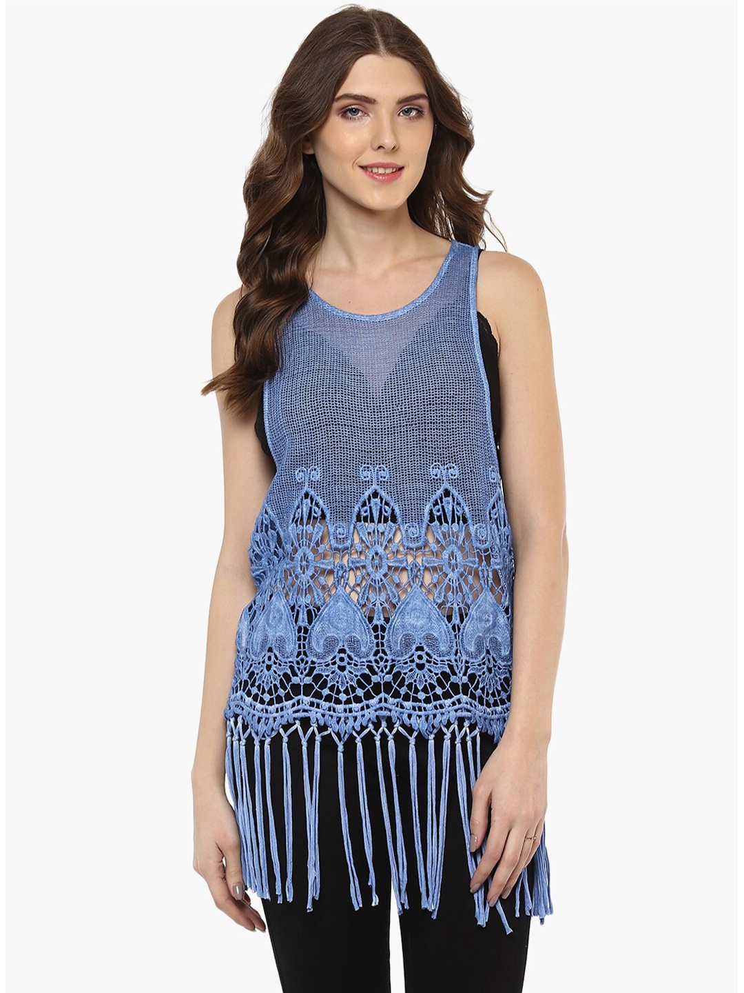 Porsorte Blue Sheer Crochet A-Line Top