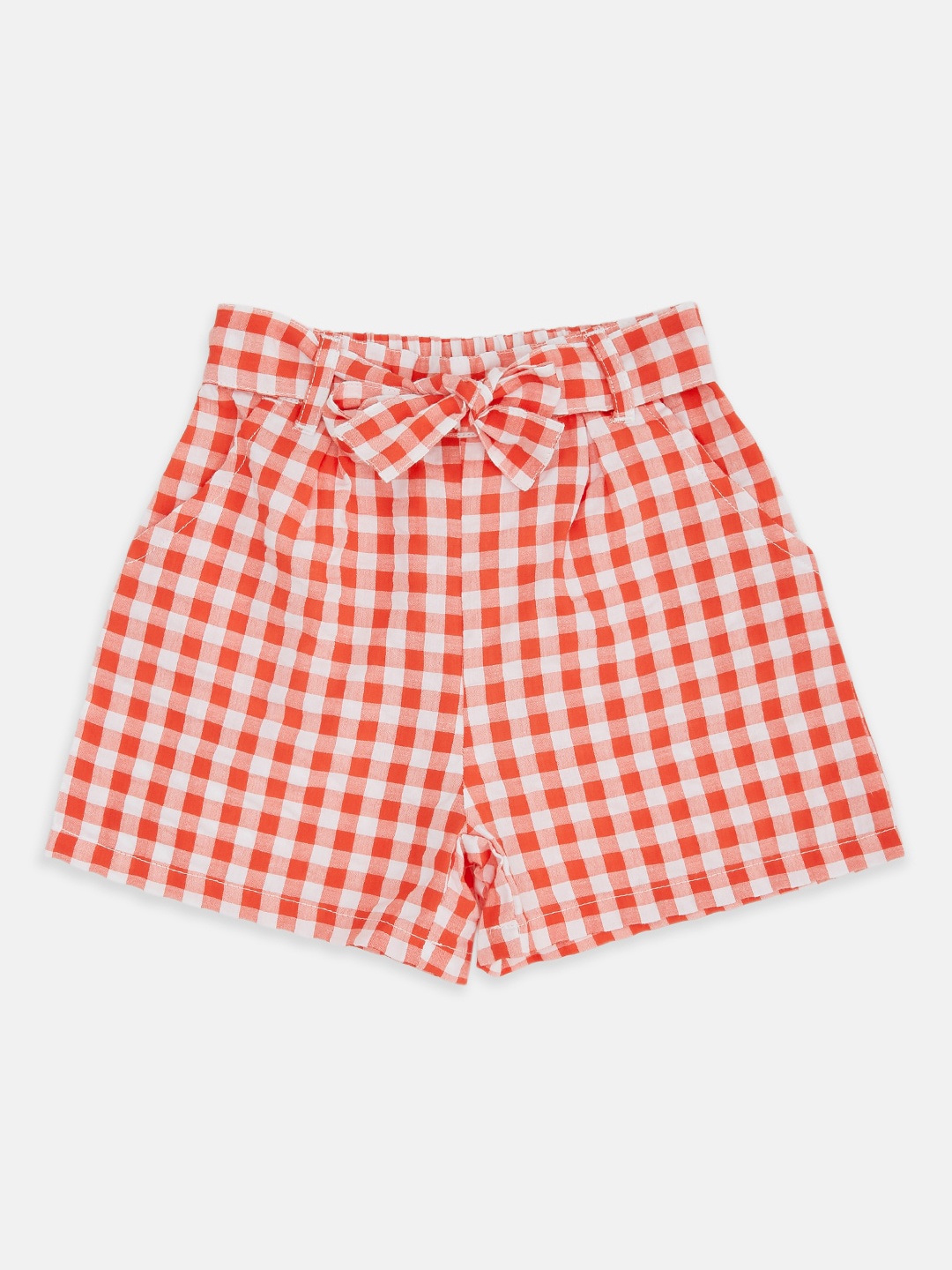

Pantaloons Baby Girls Coral Checked Regular Shorts
