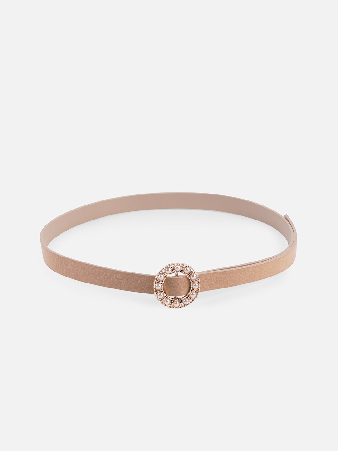 

20Dresses Women Beige Flower Shaped Slider Buckle Slim Belt