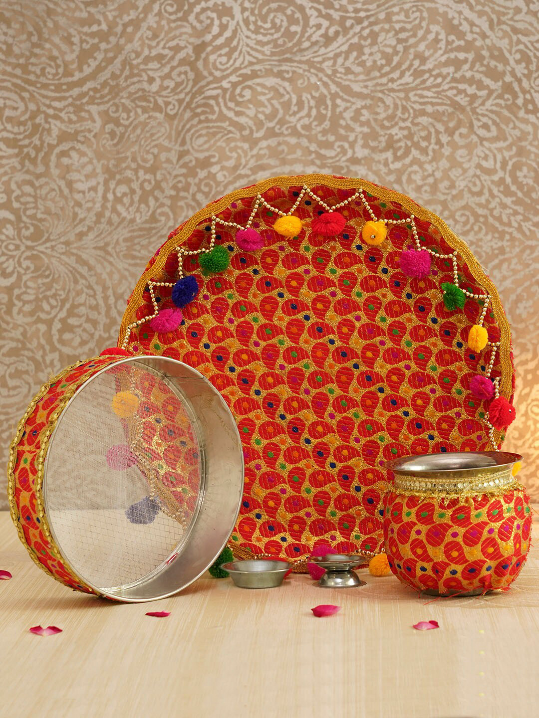 

TIED RIBBONS Red Karwachauth Pooja Thali