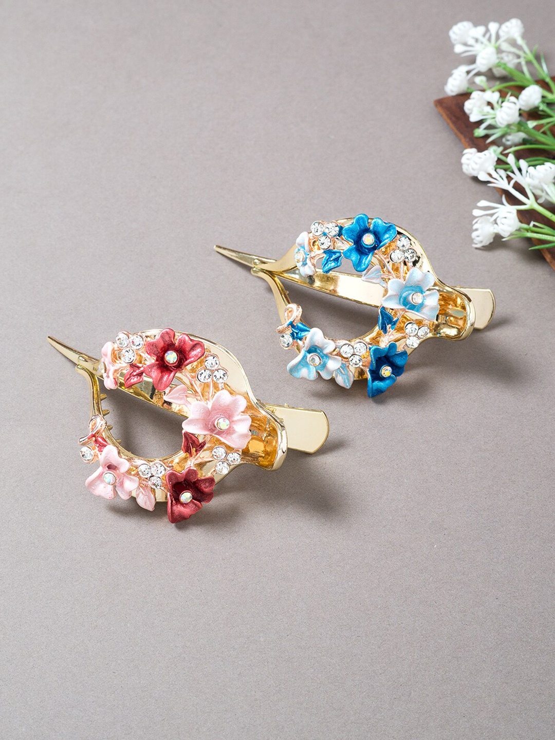 

Golden Peacock Women Set of 2 Gold Tone Floral French Barrette