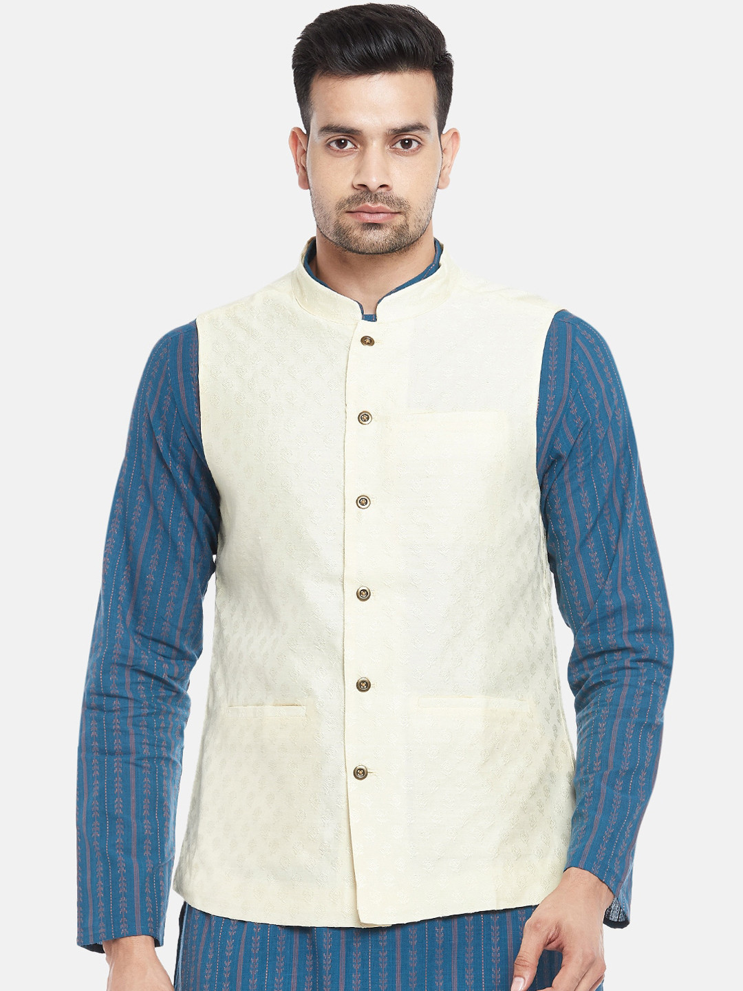 

indus route by Pantaloons Men Off White Woven Design Waistcoat