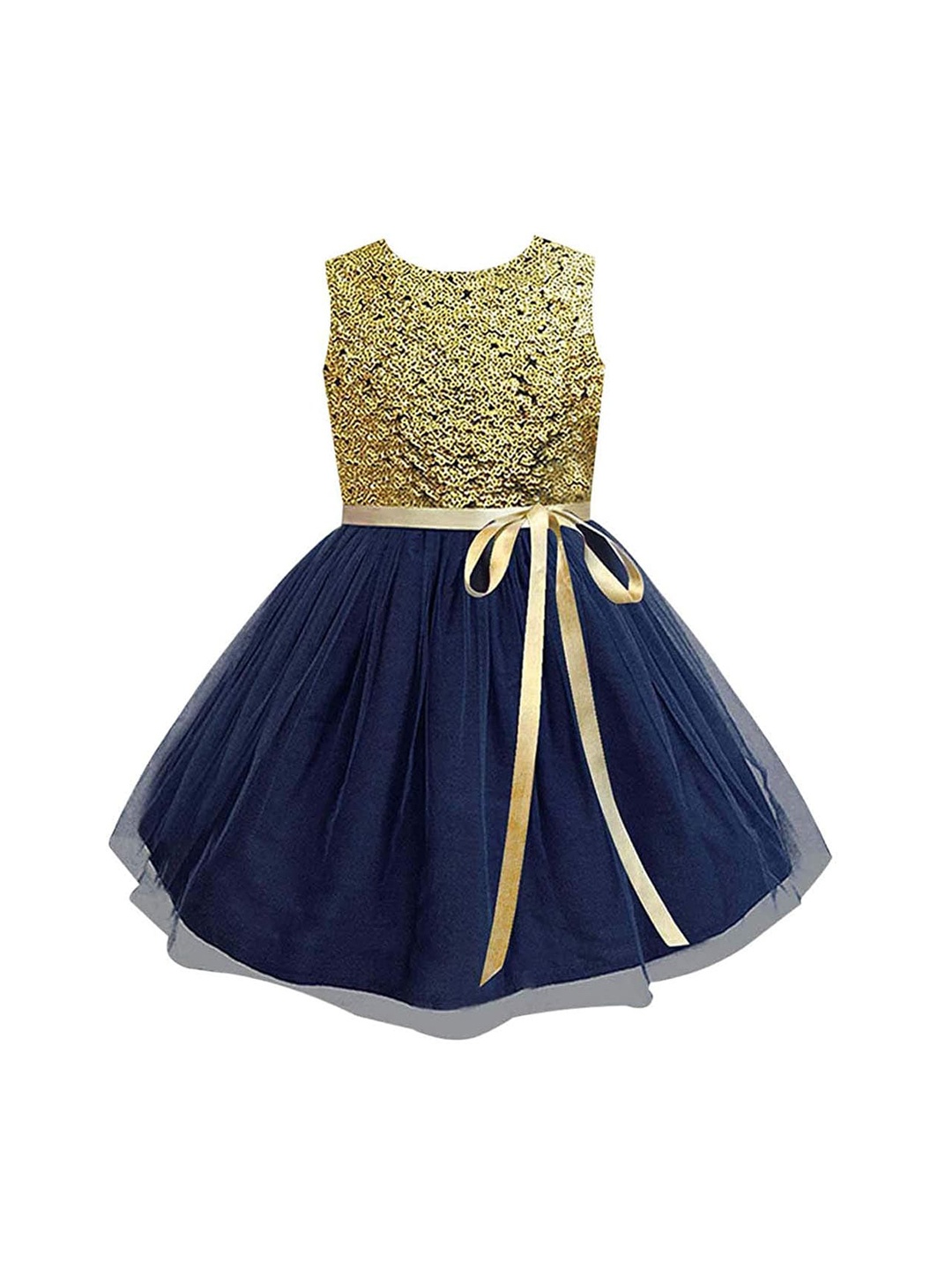 

A T U N Girls Gold & Navy Floral Net Dress