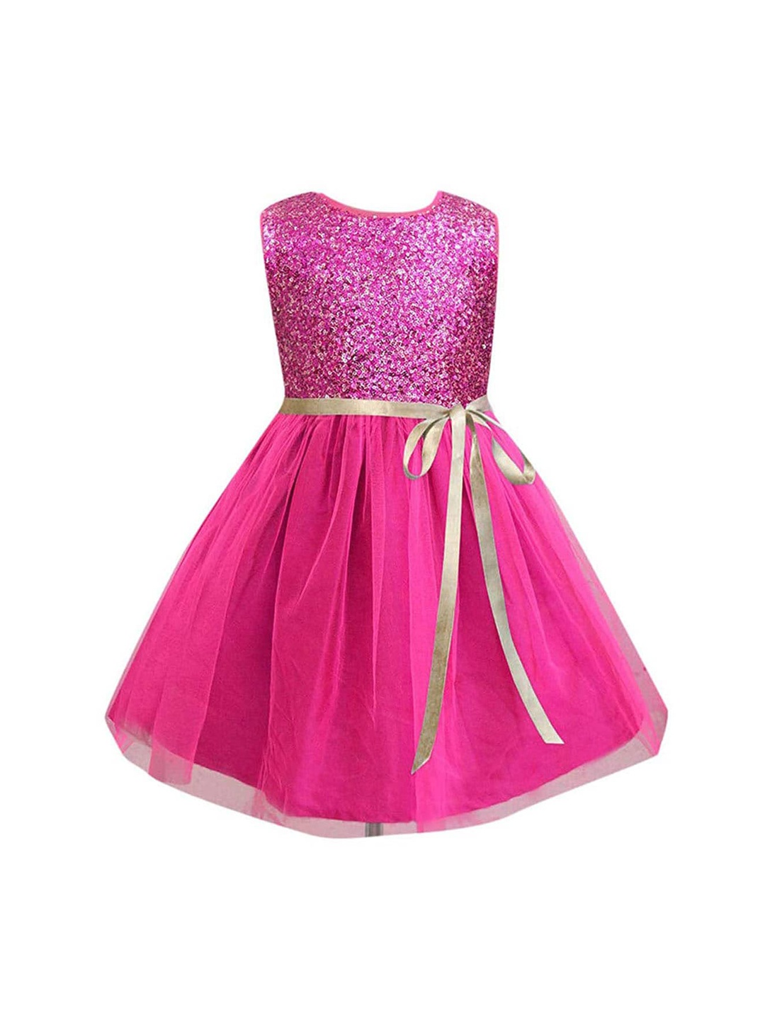 A T U N Fuchsia Embellished Net Dress