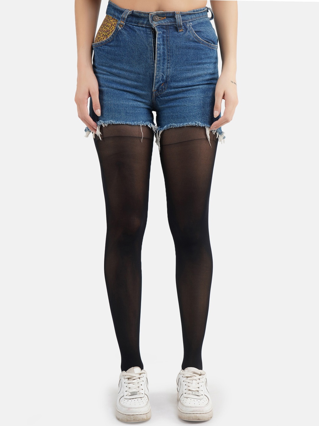 

SECRETS BY ZEROKAATA Women Black Self Design Semi Sheer Pantyhose Stockings