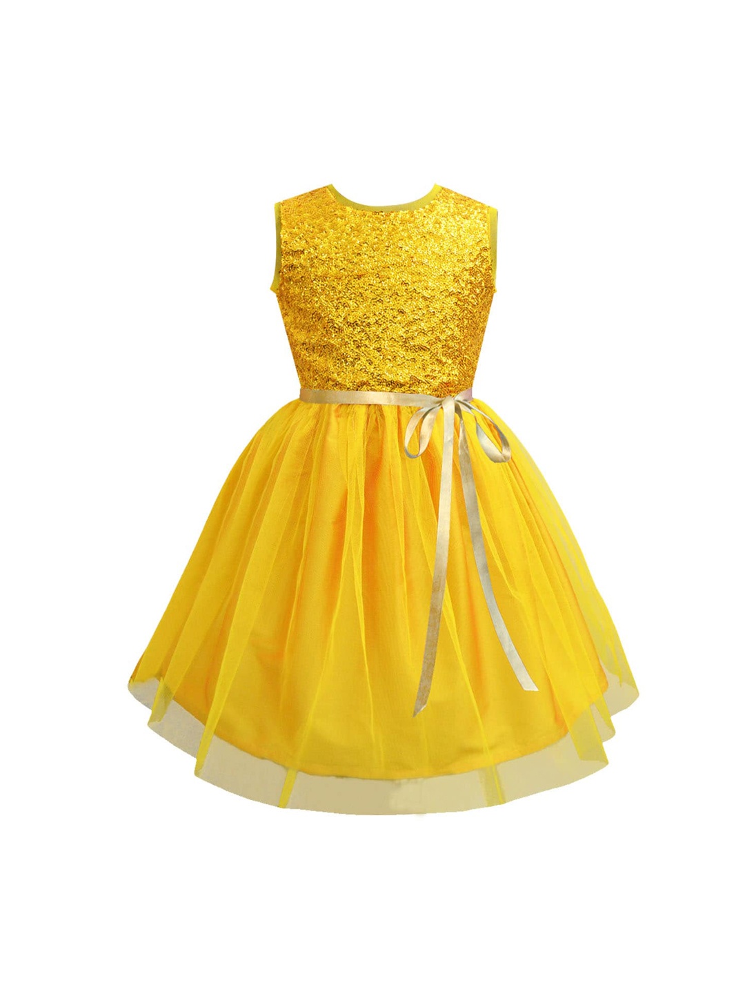 

A T U N Yellow Embellished Net Dress