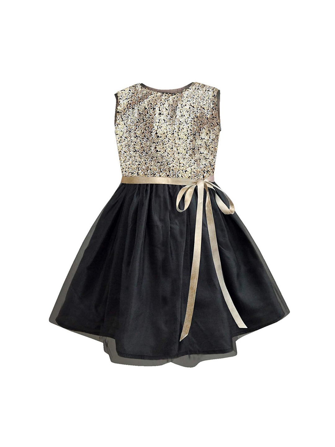 

A.T.U.N. Girls Silver-Toned & Navy Blue Embellished Round Neck Net Dress