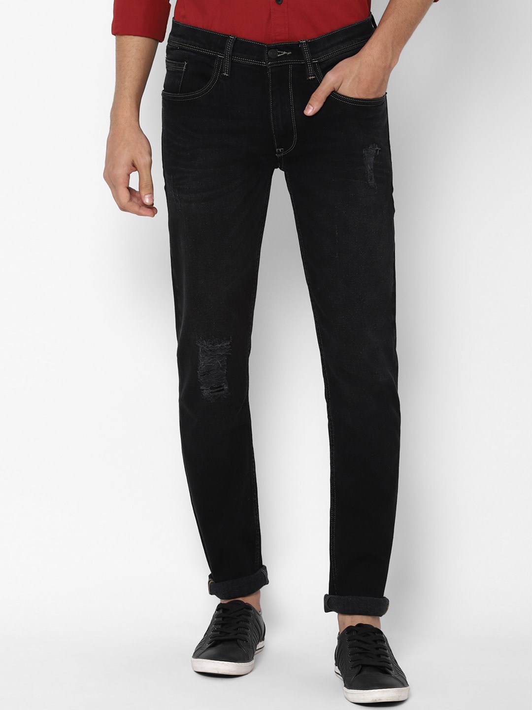 

Allen Solly Men Black Skinny Fit Mildly Distressed Stretchable Jeans