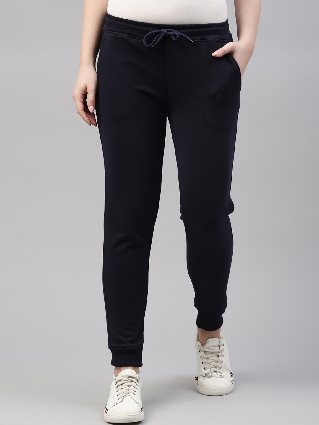 

Kryptic Women Navy Blue Solid Pure Cotton Slim-Fit Joggers