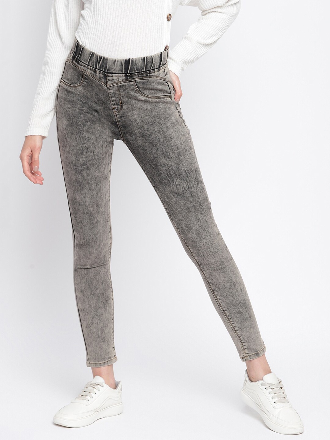 

TALES & STORIES Women Grey Solid Skinny-Fit Denim Jeggings