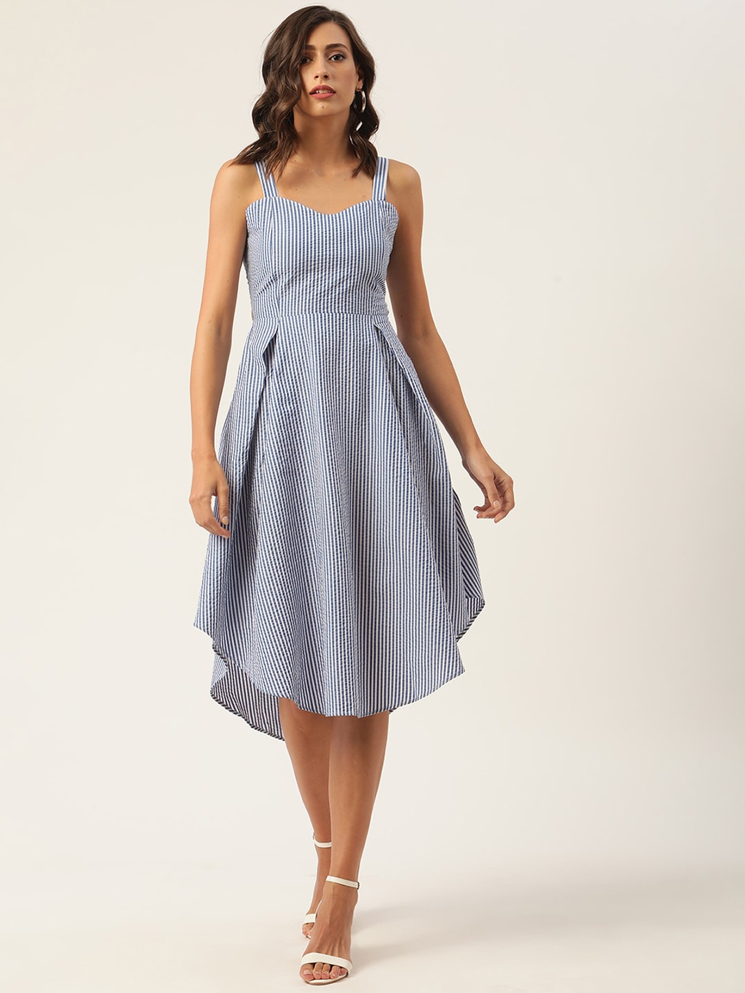 

KENDALL & KYLIE Navy Blue & White Striped Pure Cotton Dress