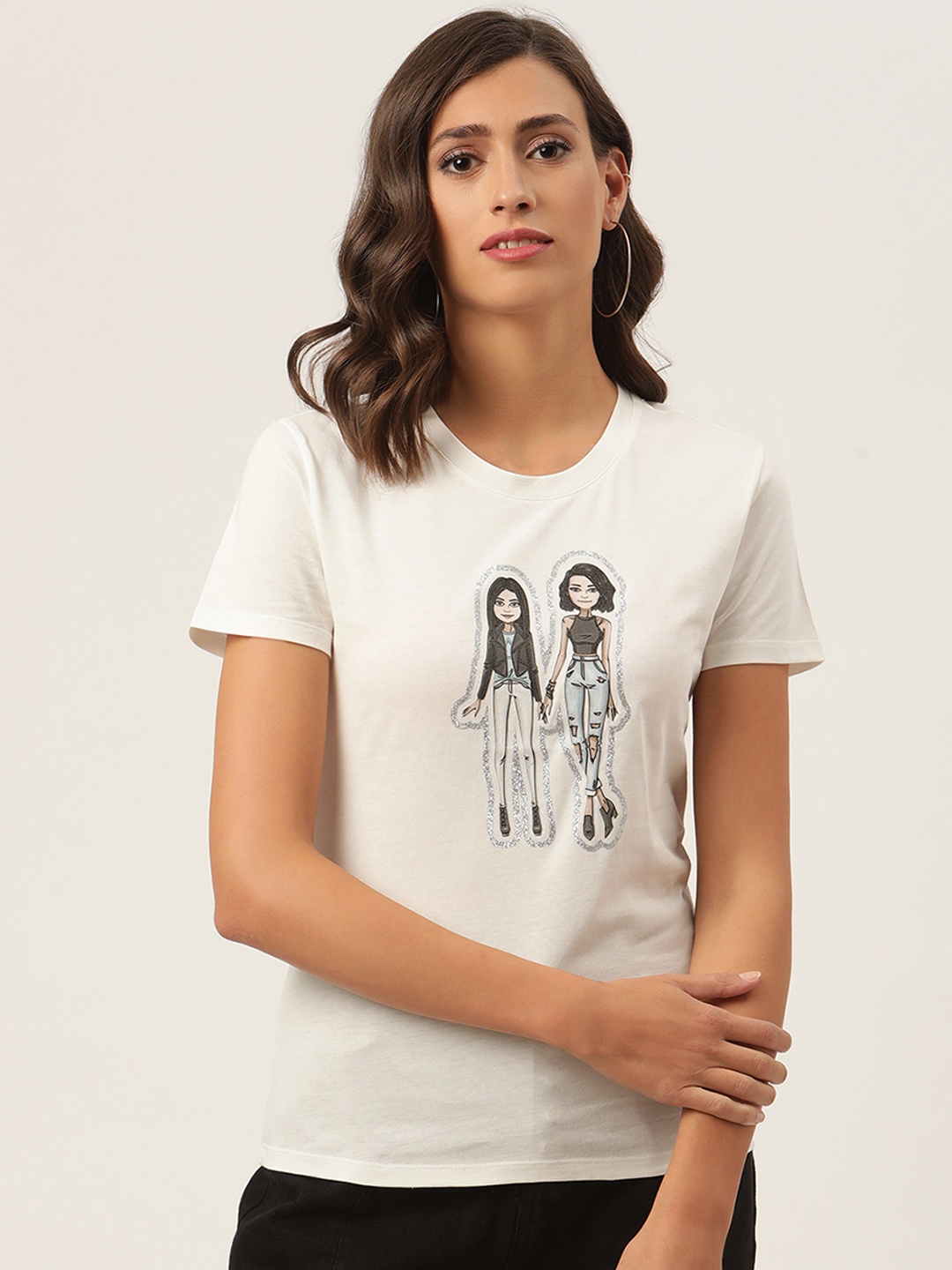 

KENDALL & KYLIE Women White Typography Printed T-shirt