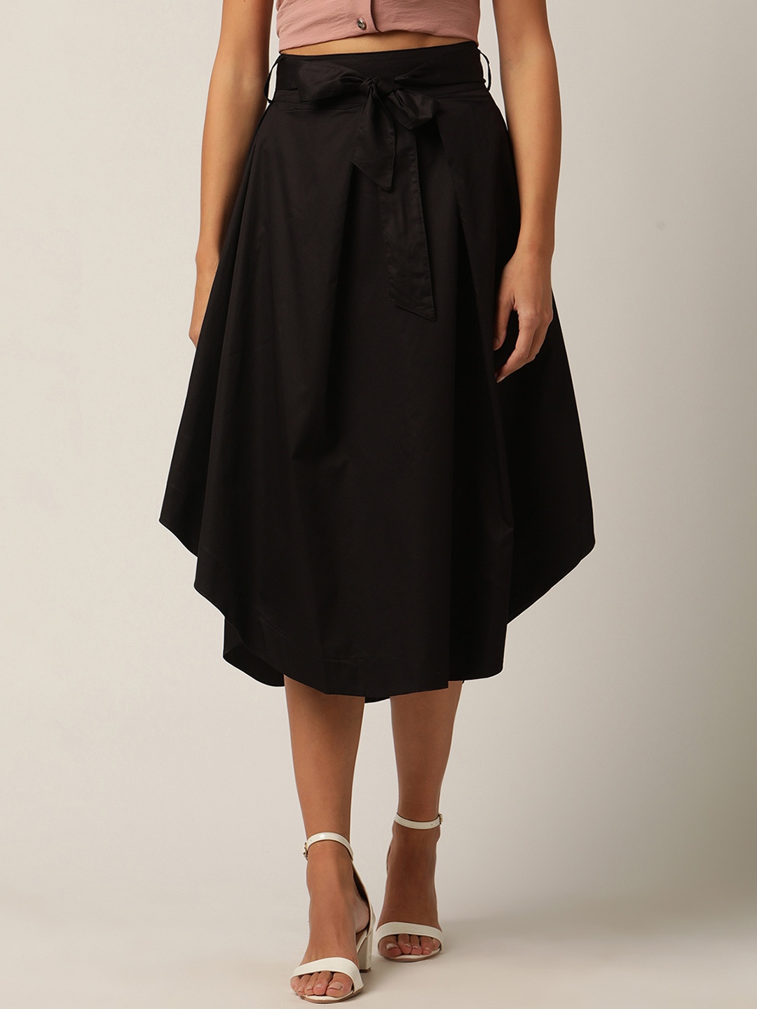 

KENDALL & KYLIE Women Black Solid Pure Cotton Flared Knee-Length Skirt