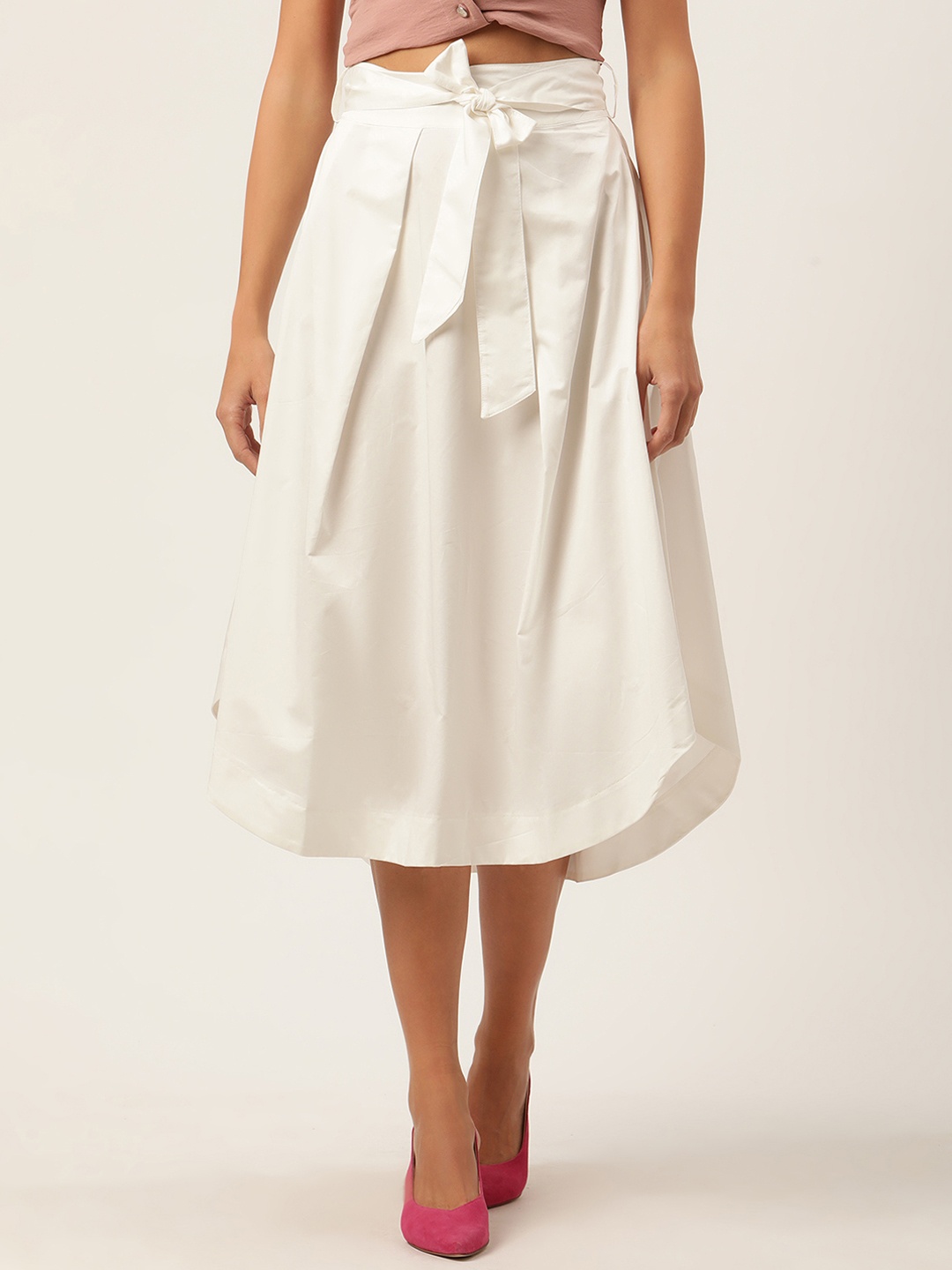 

KENDALL & KYLIE Women White Solid Pure Cotton Flared Midi Skirt