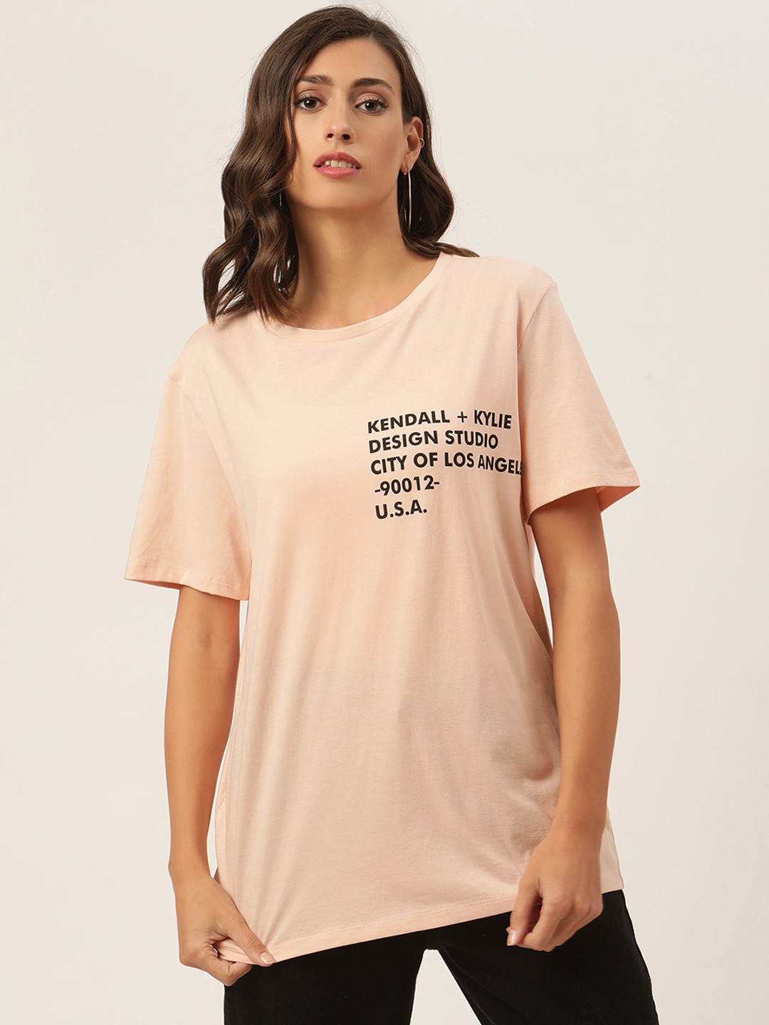 

KENDALL & KYLIE Women Pink Typography Pockets T-shirt