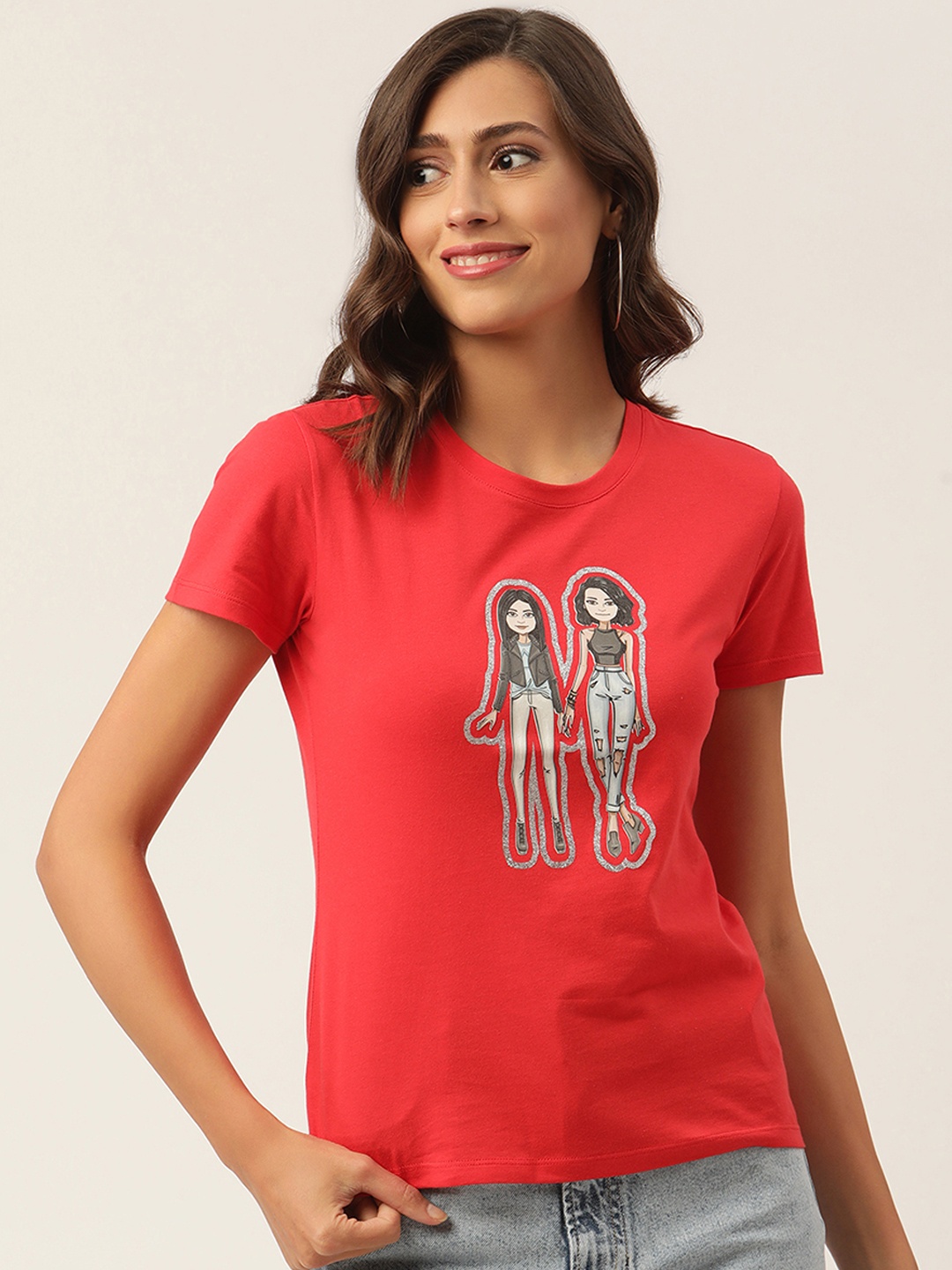 

KENDALL & KYLIE Women Red Printed T-shirt