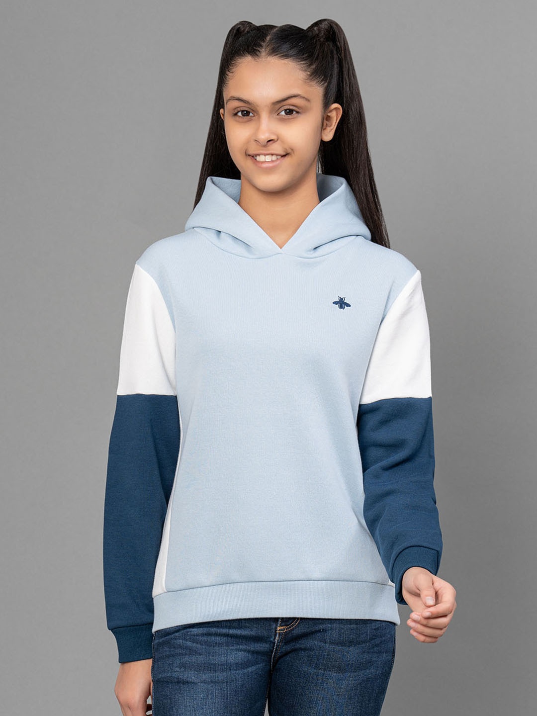 

Mode by Red Tape Girls Blue Colourblocked Hooded Sweatshirt