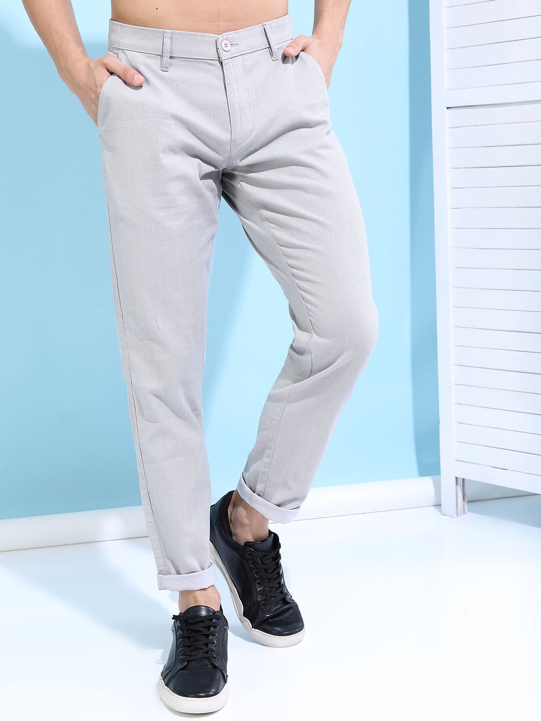

HIGHLANDER Men Grey Slim Fit Easy Wash Trousers
