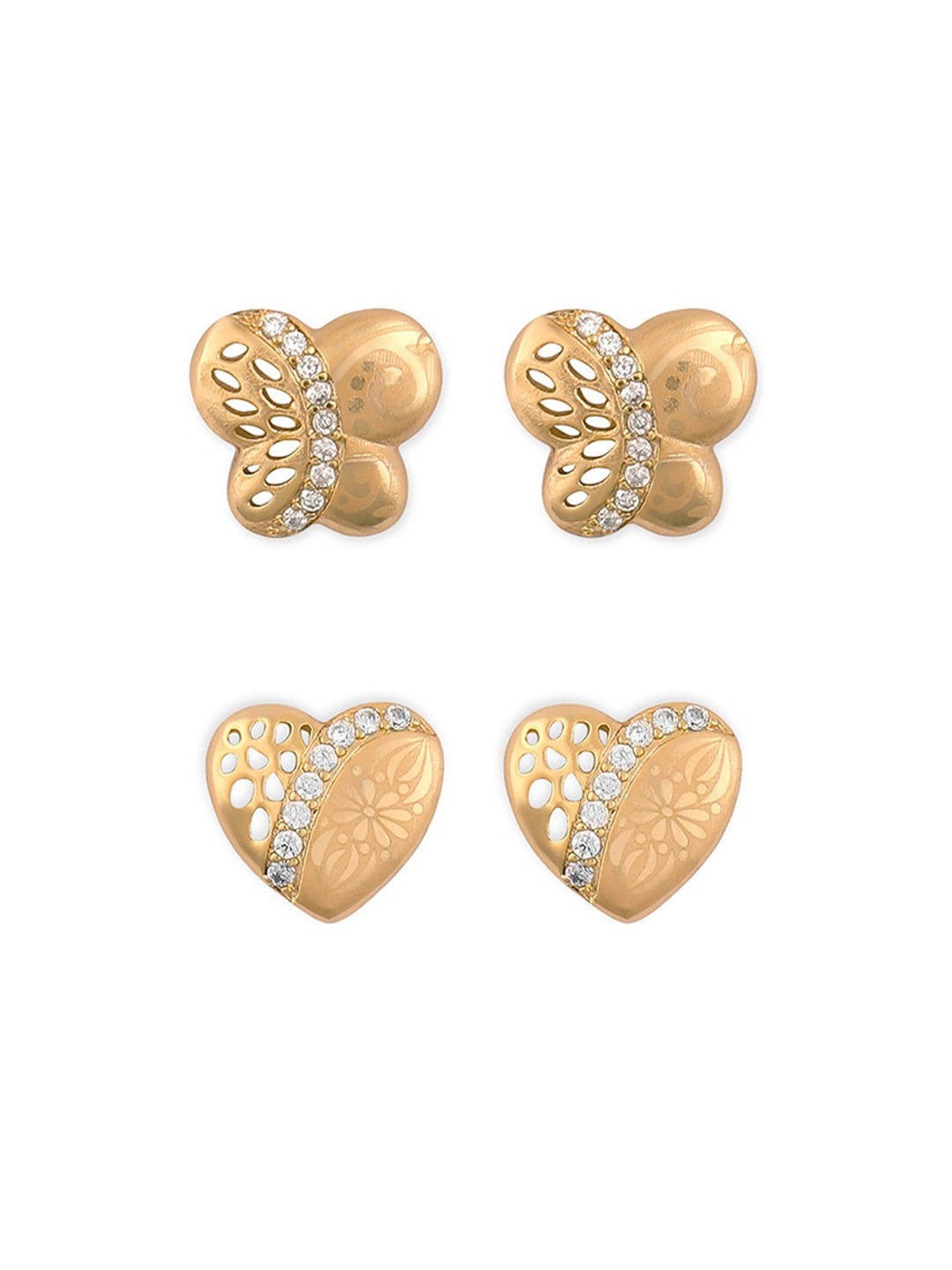 

ZINU Pack of 2 Gold-Toned Heart and Butterfly Studs Earrings