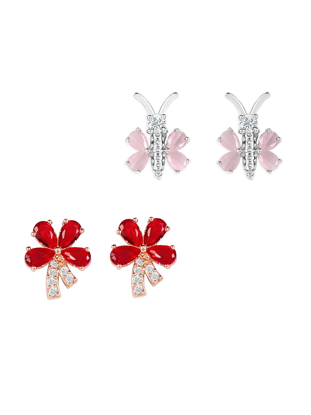 

ZINU Pack Of 2 Pink & Red Contemporary Studs Earrings