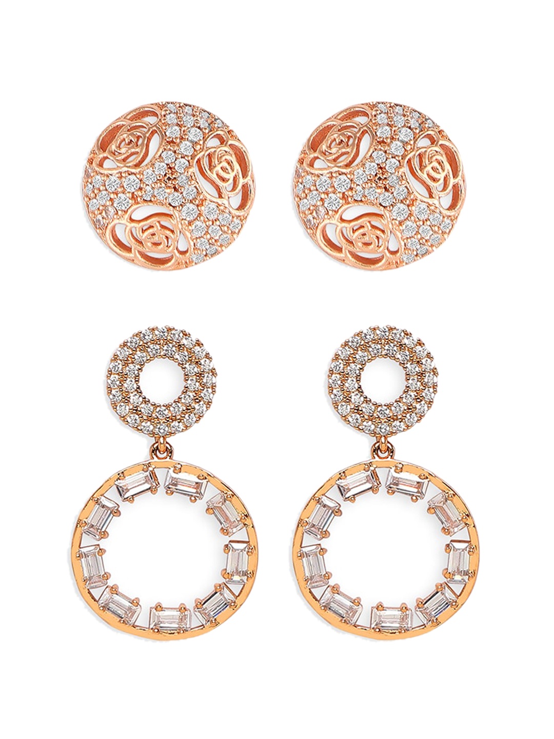 

ZINU Set Of 2 White & Gold-Toned Circular Drop Earrings