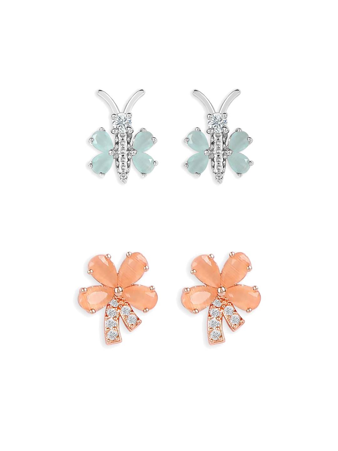 ZINU Peach-Coloured & Green Set of 2 Quirky Studs Earrings