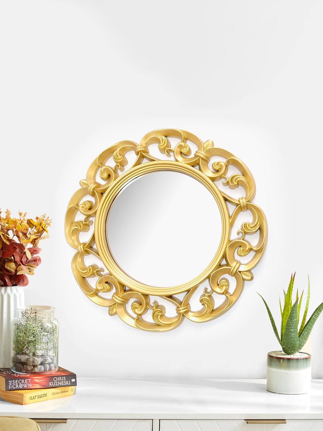 

Home Centre Gold-Toned & Transparent Textured Wall Mirror