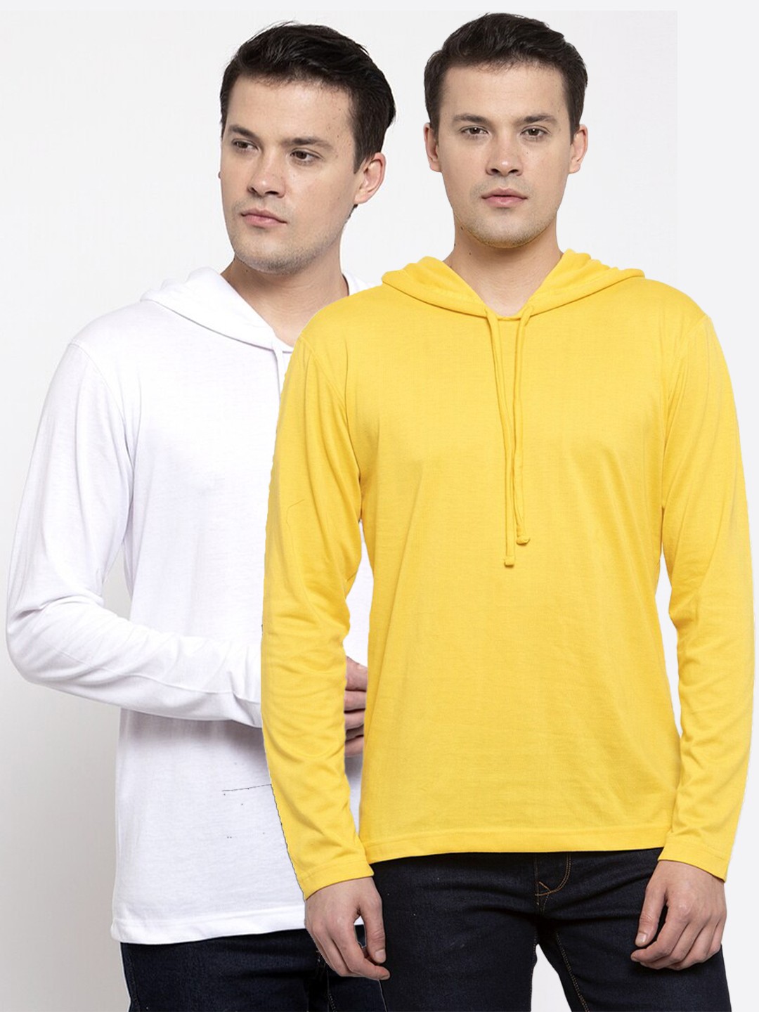 

Friskers Men Yellow & White 2 Long Sleeve Hooded T-shirts