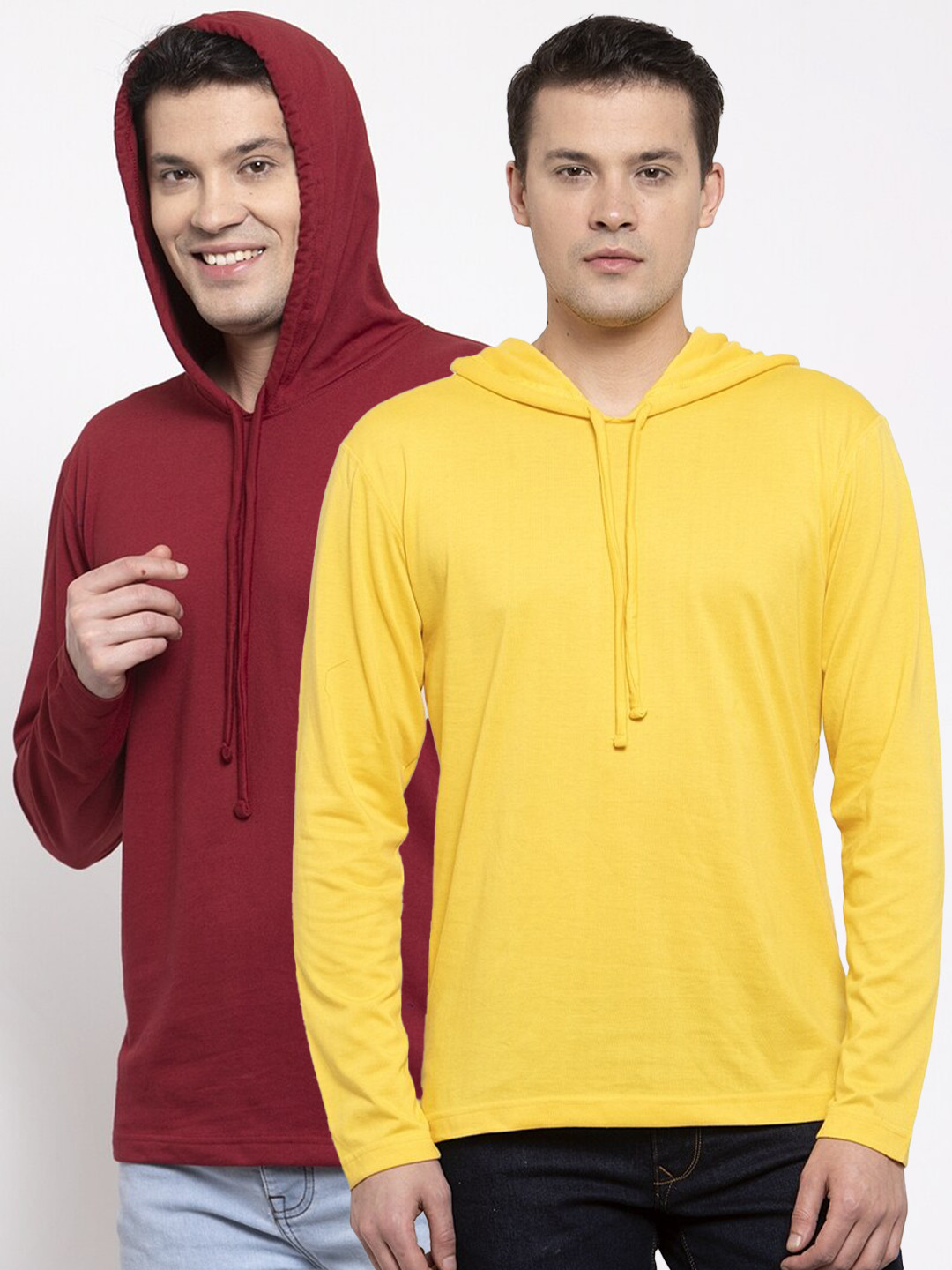 

Friskers Men Yellow & Marron 2 Long Sleeve Hooded T-shirts