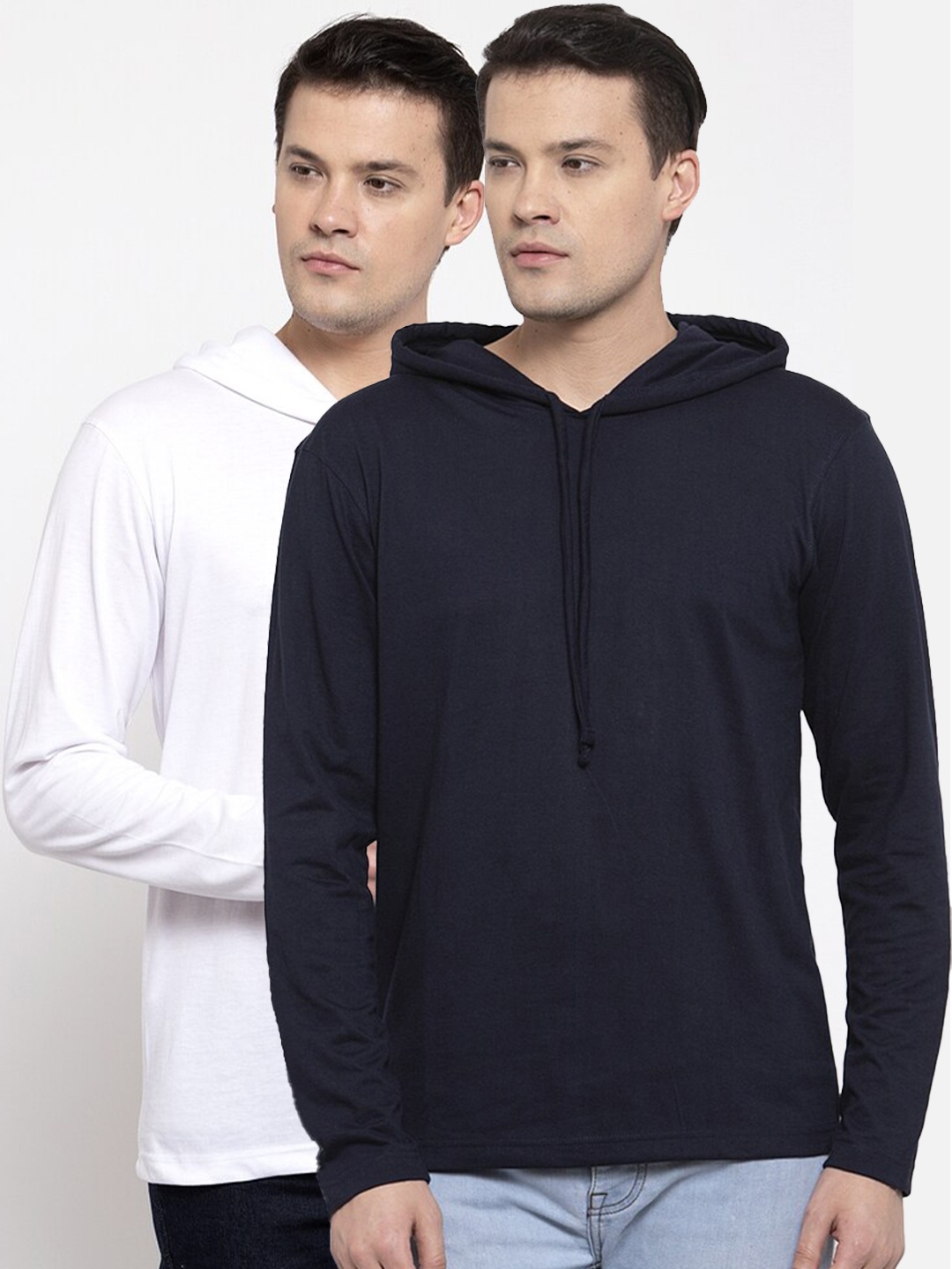 

Friskers Men White & Navy Blue Pack Of 2 Hooded T-Shirt