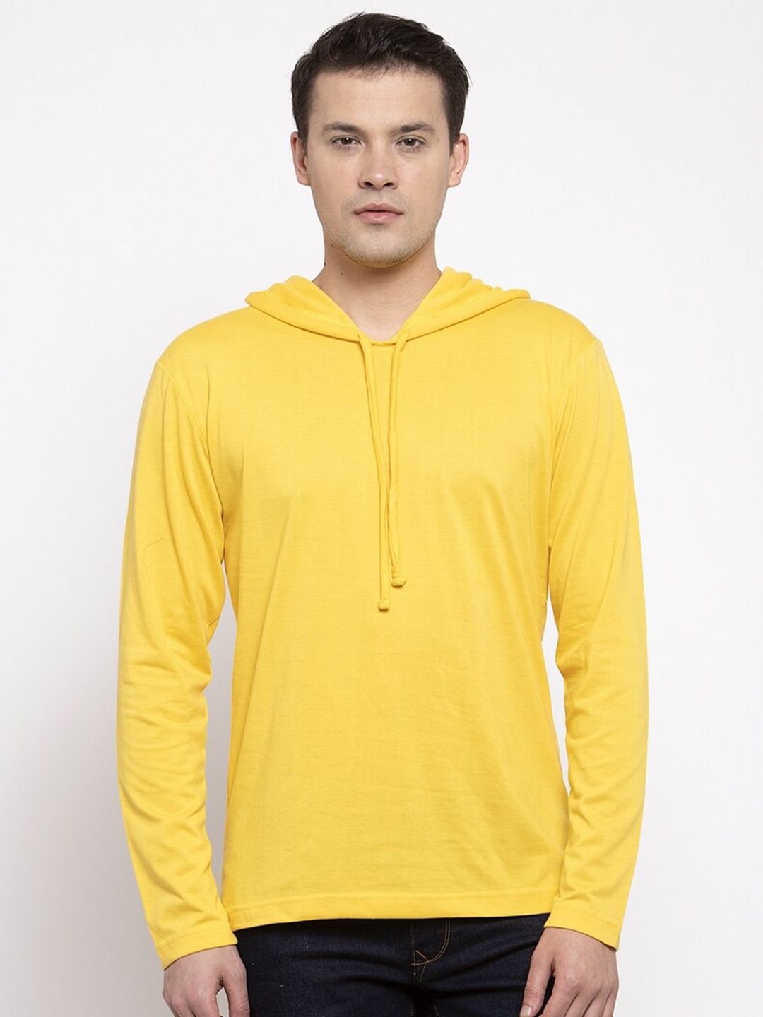 

Friskers Men Yellow Long Sleeve Hooded T-shirtS