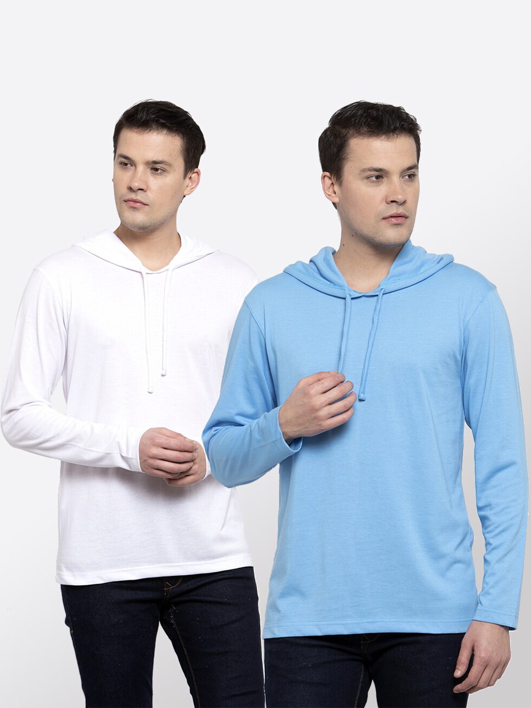 

Friskers Men White & Blue Pack Of 2 Hooded T-shirt